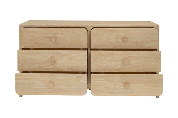 New Pacific Direct Hansville Dresser 6 Drawers Natural Whitewash, Natural , Solid Mindi Wood 8000088-npd