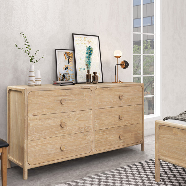 New Pacific Direct Hansville Dresser 6 Drawers Natural Whitewash, Natural , Solid Mindi Wood 8000088-npd
