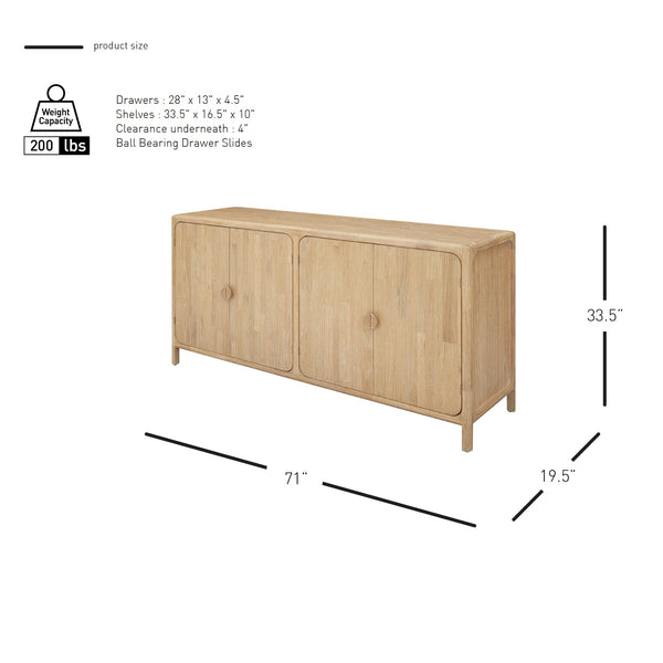 New Pacific Direct Hansville Sideboard  4 Doors W/ 2 Inner Drawers Natural Whitewash, Natural , Solid Mindi Wood 8000089-npd