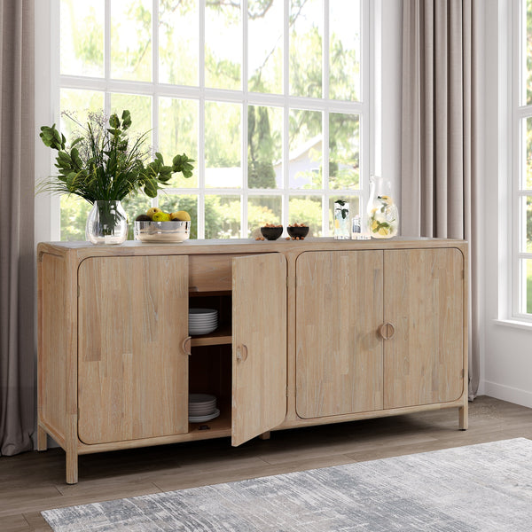 New Pacific Direct Hansville Sideboard  4 Doors W/ 2 Inner Drawers Natural Whitewash, Natural , Solid Mindi Wood 8000089-npd