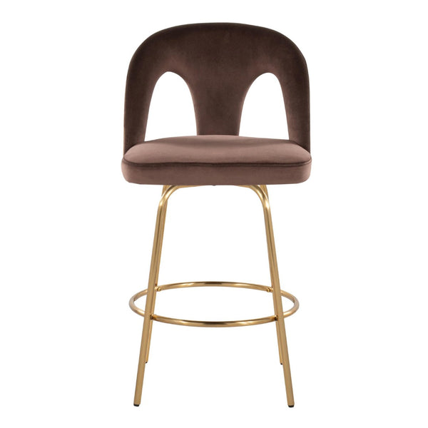 English Elm Fixed-height Swivel Counterstools with White Upholstery Gold Footrest Set of 2 Espresso B202S01789