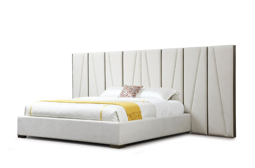 VIG Furniture Nixa Queen Bed & 2 Nightstands — Beige Velvet Headboard, Birch Nightstands, Brushed Bronze Accents VGVC-BD1909-BED-NS-BGE-queen-1