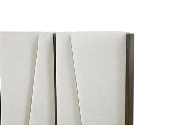 VIG Furniture Nixa Queen Bed & 2 Nightstands — Beige Velvet Headboard, Birch Nightstands, Brushed Bronze Accents VGVC-BD1909-BED-NS-BGE-queen-1