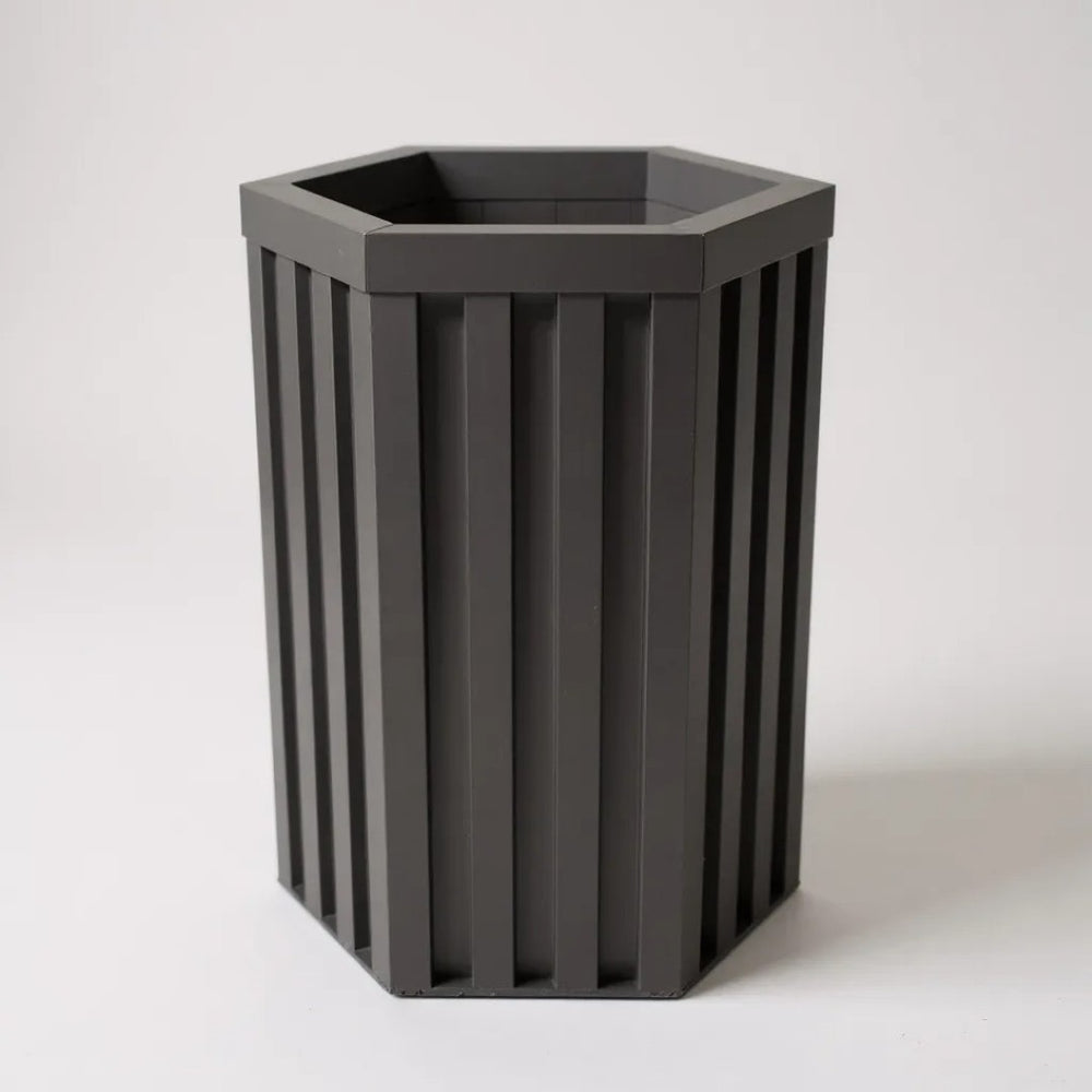 English Elm Hexagon Column Outdoor Planter Aluminum Wood Tone Finish Architectural Patio Accent B2755P499645
