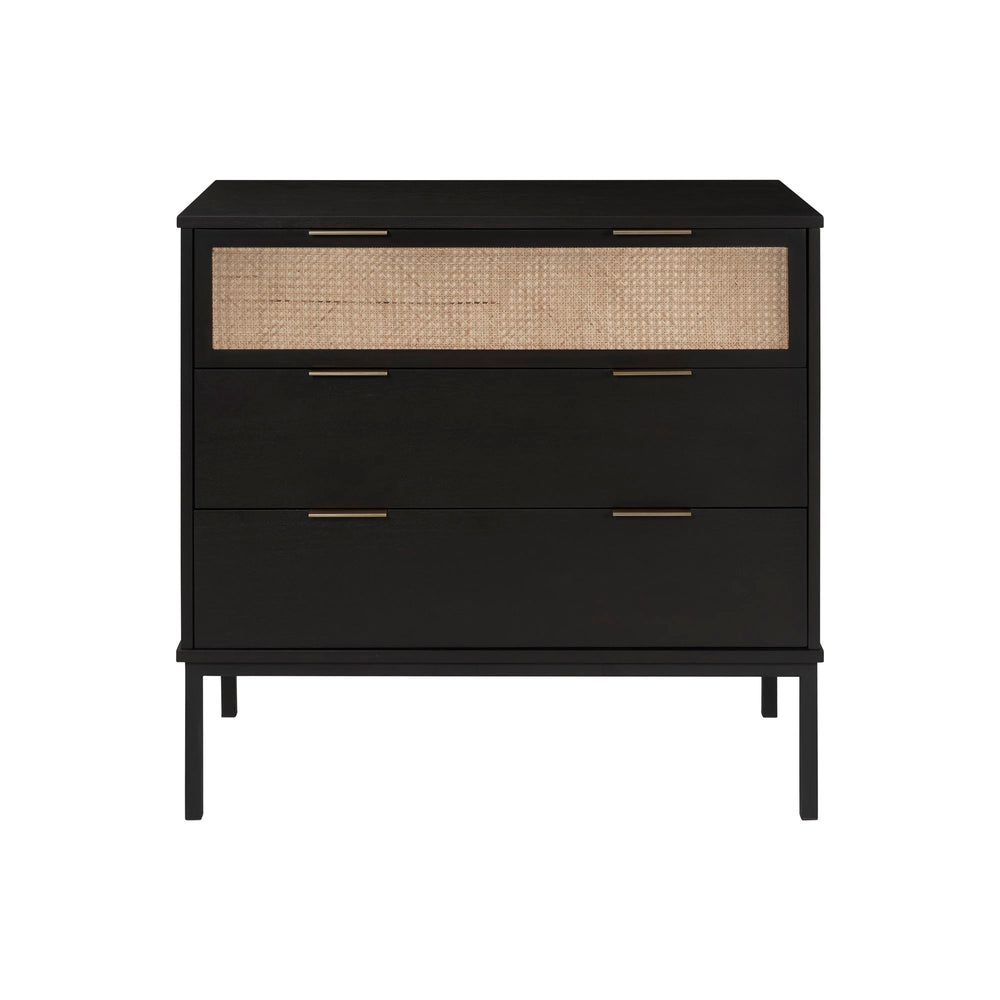 New Pacific Direct Caine Contemporary Rattan Chest With 3 Drawers – Sleek Black Frame, Brass Handles, Easy Assembly Black  8000062-b-npd