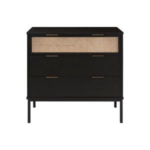 New Pacific Direct Caine Contemporary Rattan Chest With 3 Drawers – Sleek Black Frame, Brass Handles, Easy Assembly Black  8000062-b-npd
