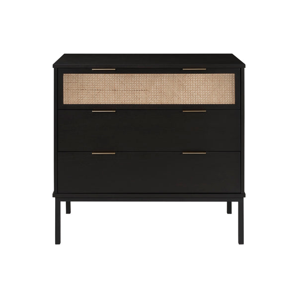New Pacific Direct Caine Contemporary Rattan Chest With 3 Drawers – Sleek Black Frame, Brass Handles, Easy Assembly Black  8000062-b-npd