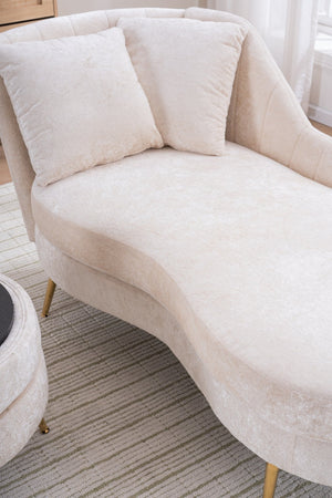 English Elm 58'' Chenille Chaise Lounge with Footstool Pocket Spring Comfort for Bedroom Living Room Beige W2363S00087