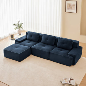 English Elm 117" Modern L-Shaped Modular Sectional Sofa - Luxurious Corduroy, Deep Seats, Movable Ottoman, No Assembly W714S01495