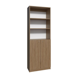 English Elm 2-Door Natural Wood Bookcase with 3 Open Shelves & Hidden Lower Storage — Sturdy, Eco-Friendly Design B097P296881