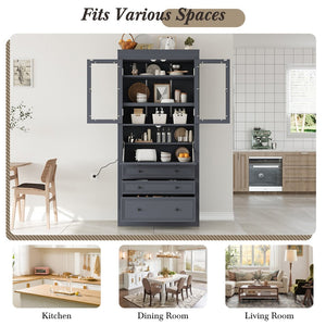 English Elm Topmax Shaker Pantry Cabinet with Drawers Power Outlet and Glass Doors SP000094AAE