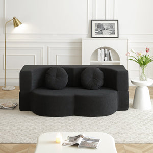 English Elm 2-in-1 Folding Sofa Bed with Plush Foam Support — Convertible Floor Couch to Queen Guest Sleeper Black W1117P325084