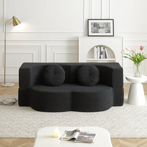 English Elm 2-in-1 Folding Floor Sofa Foam Sleeper Twin Futon Couch for Compact Living Spaces Black W1117P419837