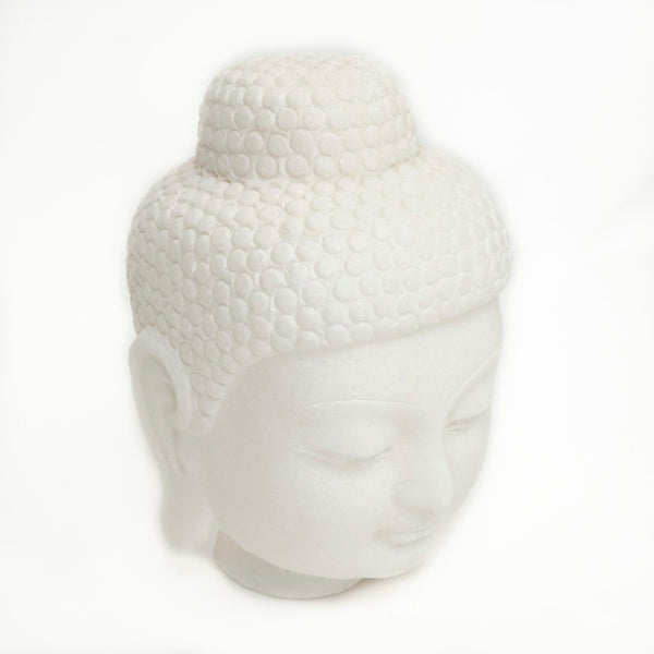 Lilys 12“H Handmade White Marble Buddha Head Statue 8002
