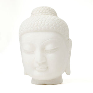 Lilys 12“H Handmade White Marble Buddha Head Statue 8002
