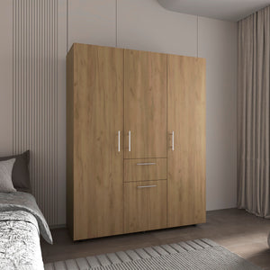 English Elm Armoire, Spacious Engineered Wood Wardrobe with Two Drawers, Hanging Rod and Hidden Storage Appeal Natural Wood 74.41 L x 23.23 W x 3.94 H B097S00195