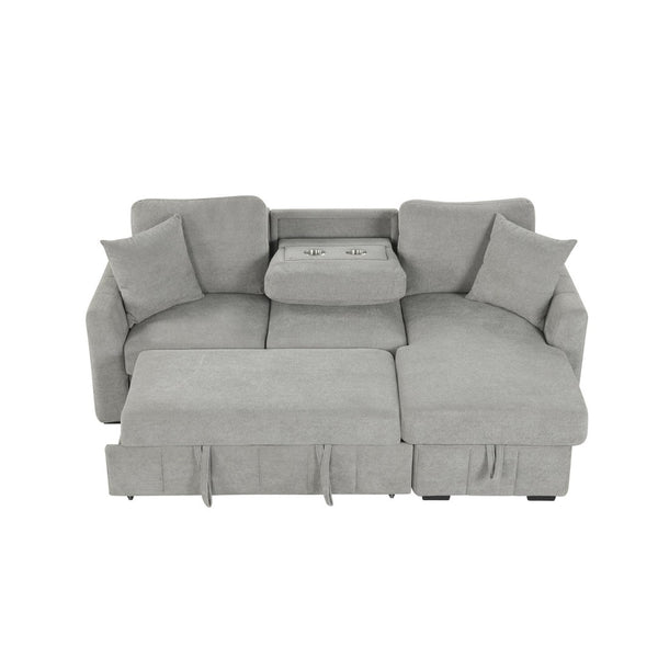 English Elm U_style Modular Sectional Sleeper Sofa with Storage Chaise and Cup Holders for Living Room Grey WY000467AAE