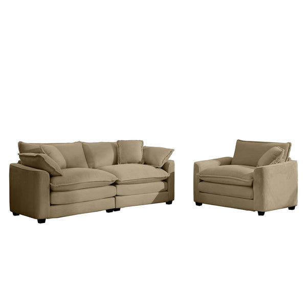 English Elm Modern Two-Piece Sofa Set: Cozy Single Chair & 3-Seater In Tan Corduroy For Stylish Living Spaces W714S00789