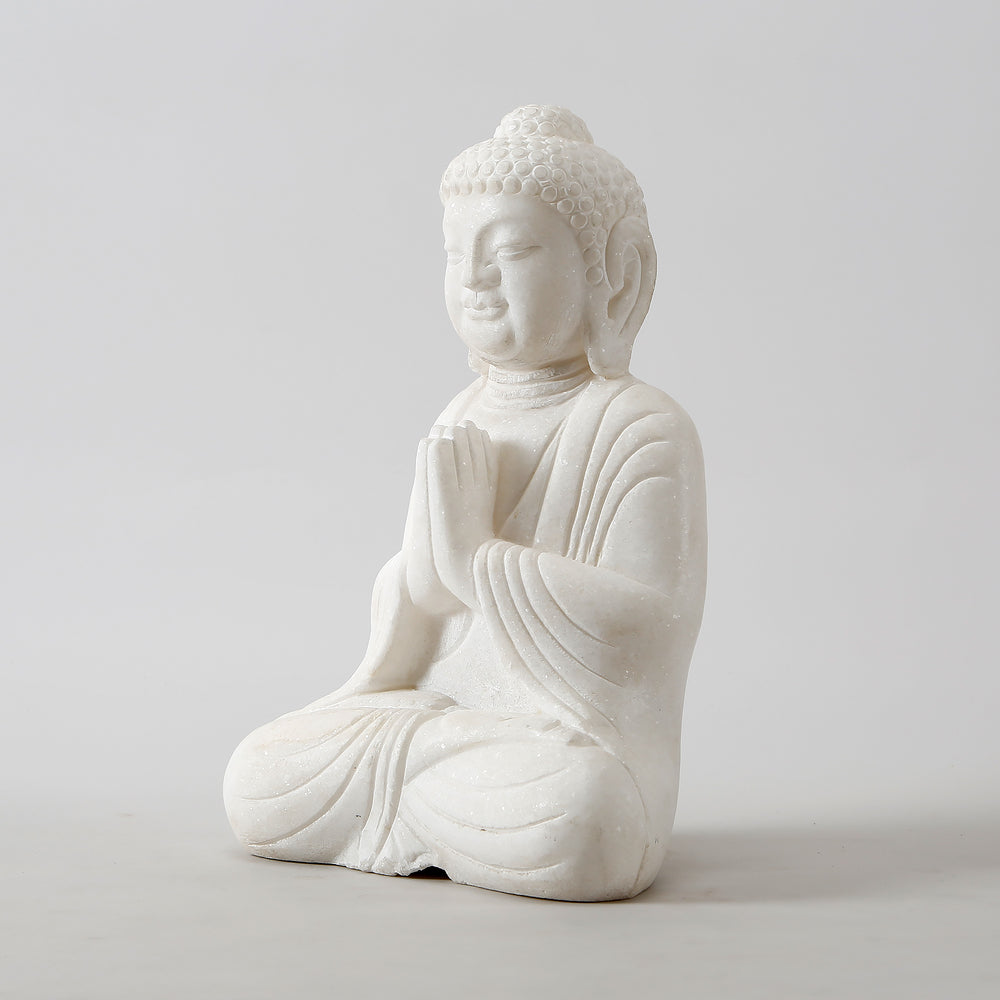 Lilys 16 Inhes High White Marble Praying Buddha Statue 8003