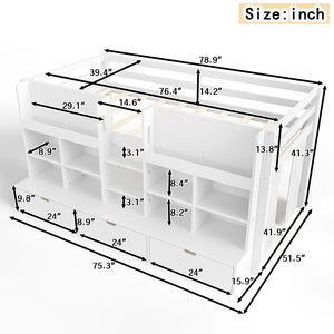 English Elm Full Bunk Bed with Trundle Bookshelf Storage Pine Frame Car Design for Kids W1580S00397
