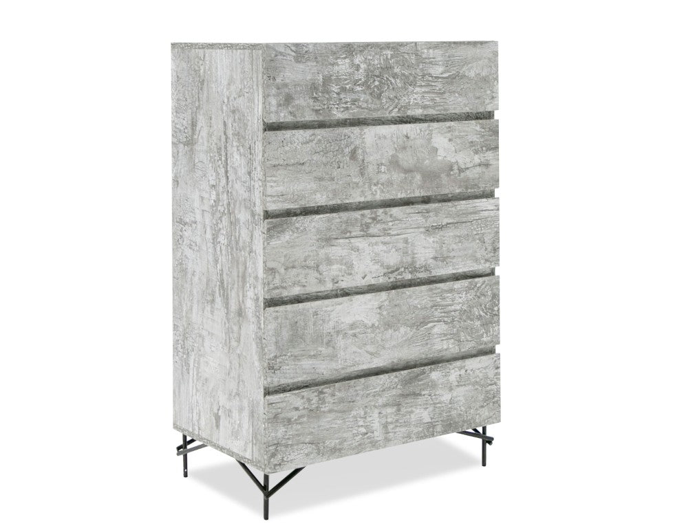 VIG Furniture Aria Italian Chest In Rustic Tiger Wood Matt Grey — Textured Modern Design, Metal Legs, Made In Italy (H50") VGAC-ARIA-CHEST