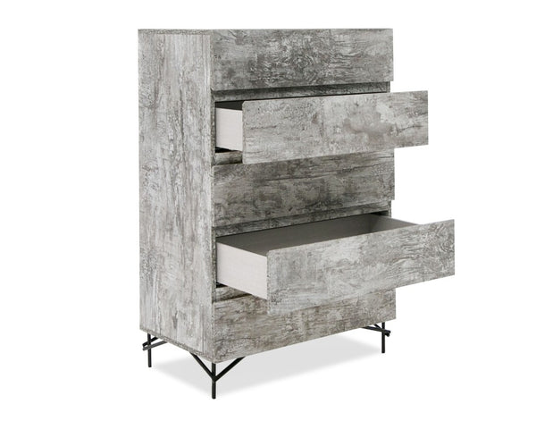 VIG Furniture Aria Italian Chest In Rustic Tiger Wood Matt Grey — Textured Modern Design, Metal Legs, Made In Italy (H50") VGAC-ARIA-CHEST