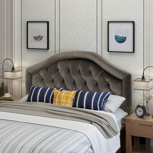 English Elm Tufted Queen Headboard with Nailhead Trim Solid Wood Frame Adjustable Iron Legs Grey 57875.00NVLTGRY