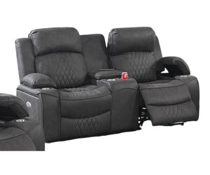 English Elm Power Motion Loveseat: Contemporary Charcoal Gel Leatherette With Usb, Cup Holders & Storage Arms B011S01068-GIGA
