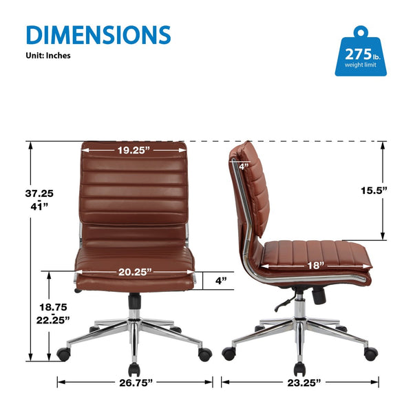 OSP Home Furnishings Armless Mid-back Faux Leather Office Chair with Lumbar Support and Chrome Base Saddle SPX23592C-U41