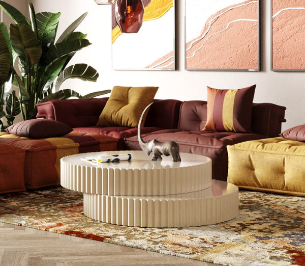 VIG Furniture Jacinto Sculptural Round Coffee Table In Glossy Taupe-Grey With Fluted Detail & Durable Mdf Finish VGOD-LZ-285C-L