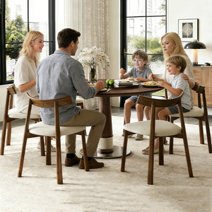 English Elm Retractable Rock Slab Dining Set with Leather Wrapped Base for Compact Apartments W2700S00134