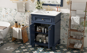 English Elm 24'' Carved Farmhouse Bathroom Vanity with Ceramic Sink Soft Close Storage Cabinet Blue N710P446530C