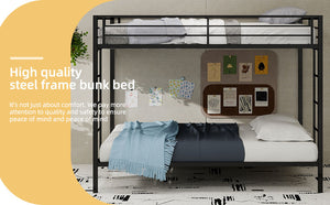 English Elm Multi Square Tube Iron Bunk Bed Full over Full, Black Sturdy Metal Frame, Dual Ladders, Space‑Saving Dorm Solution W1935P360909