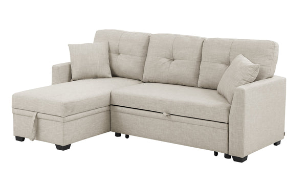 English Elm Pull-Out Sofa Bed with Hidden Storage & Tufted Cushions, Space-Saving Convertible Sleeper for Apartments Beige B355S00001