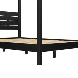 English Elm Walker Edison - Modern Queen Canopy Bedframe in Black – Minimalist Boho Design, Solid Pine Slats, No Box Spring Needed, Center Support, Easy Assembly B185P169169