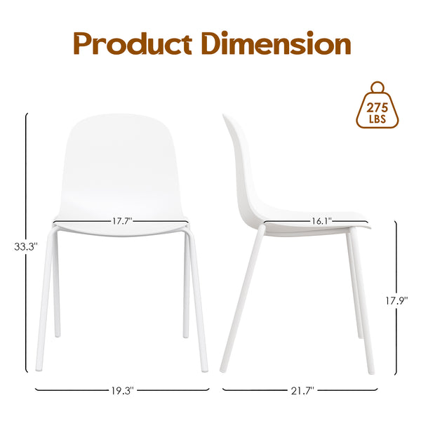 English Elm Modern Plastic Stackable Dining Chair Set of 4 with Ergonomic Seats, Sturdy Metal Legs, Easy Assembly for Home and Patio White T3623P380685