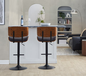 English Elm Adjustable Swivel Barstools Mid-century Walnut Faux Leather Kitchen Counter Set of 2 B202S01996