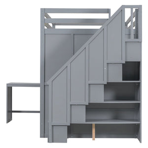 English Elm Full Size Loft Bed with Wardrobe Desk and Shelving for Modern Teen Bedroom Gray LT000679AAE-1