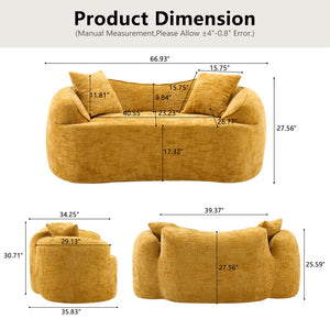 English Elm Yellow Curved Two-Person Compressed Sofa with Chenille Fabric, Spring Support, 2 Pillows, No-Assembly W3612P350748
