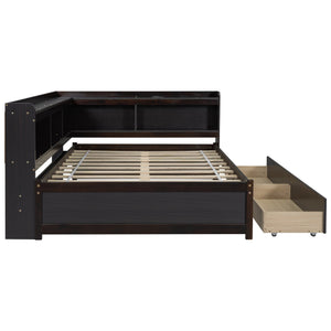 English Elm Full Size L-Shaped Bed With Bookcases, Usb Ports & Storage Drawers - Smart Space-Saving Solution! W504S00220