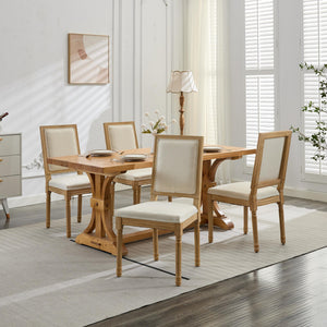 English Elm French Louis Dining Chair Set of 2 with Carved Solid Wood Frame, Square Backrest, Cushioned Comfort Beige W1143P325857