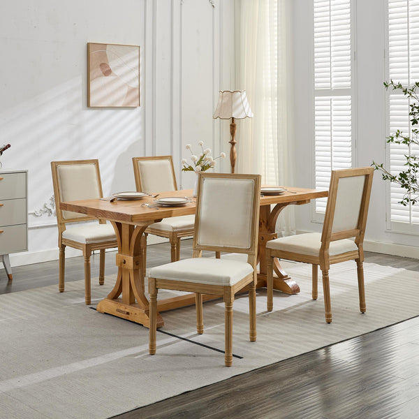 English Elm French Louis Dining Chair Set of 2 with Carved Solid Wood Frame, Square Backrest, Cushioned Comfort Beige W1143P325857