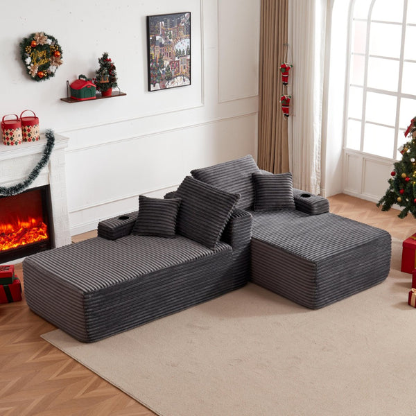 English Elm New Cloud Sectional Sofa Deep Plush Seat Double Chaise Low Profile Modern Lounge Grey W3975P475550
