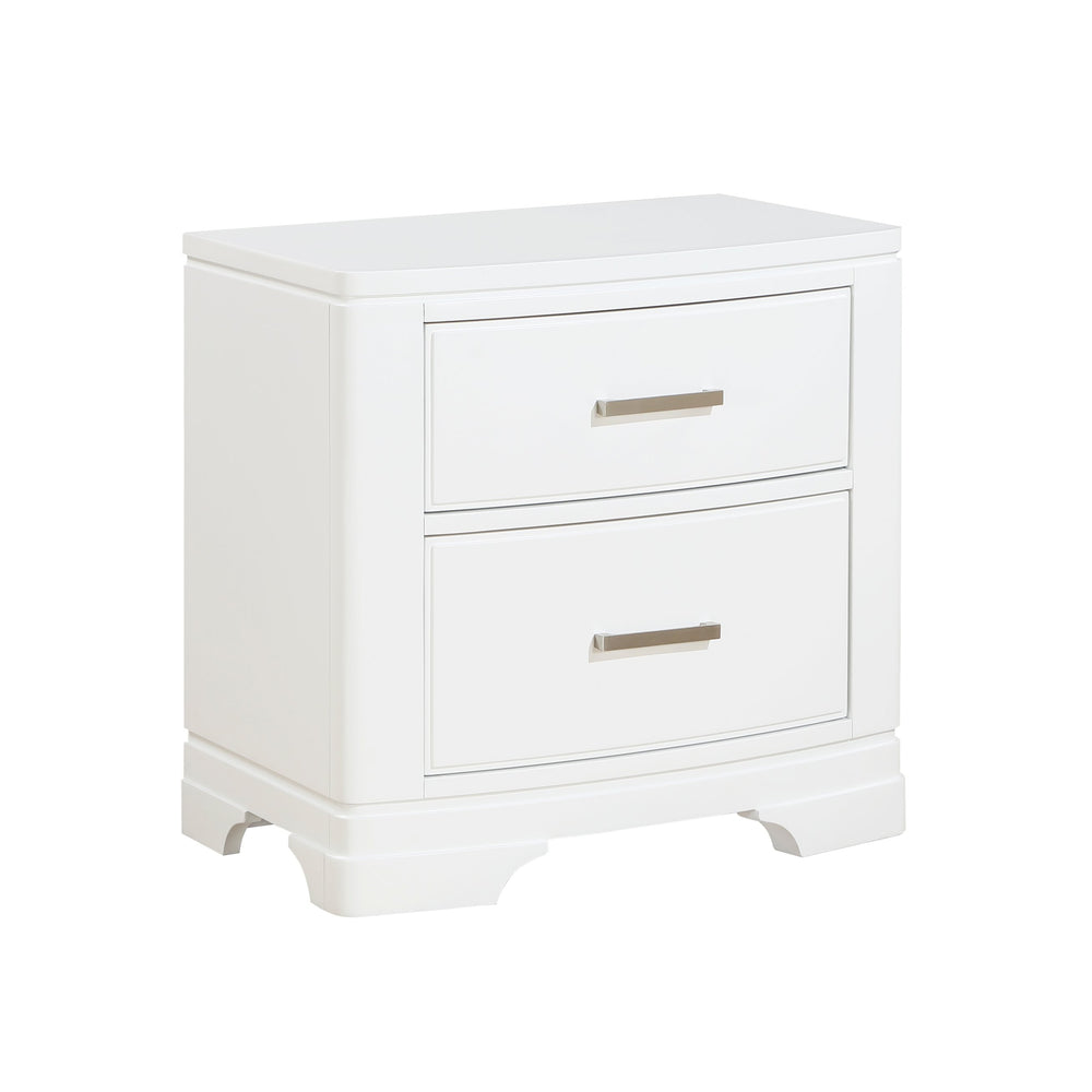 English Elm White Hudson Nightstand with Two Drawers, Sleek Transitional White Finish & Chrome Bars, 26"H B011P363266