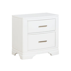 English Elm White Hudson Nightstand with Two Drawers, Sleek Transitional White Finish & Chrome Bars, 26"H B011P363266
