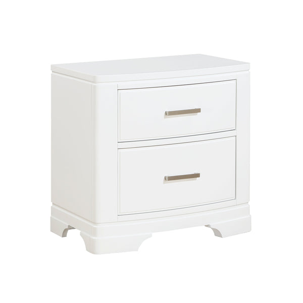 English Elm White Hudson Nightstand with Two Drawers, Sleek Transitional White Finish & Chrome Bars, 26"H B011P363266
