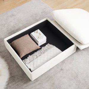 English Elm Beige Modular Corduroy Sofa Couch With Storage Ottoman - Versatile Deep Seating For Modern Spaces W714S00636