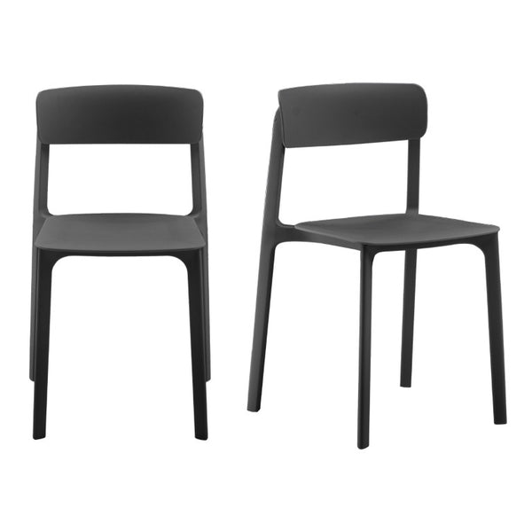 EuroStyle Tibo Stackable Polypropylene Outdoor Side Chairs UV Resistant Sculptural Patio Set of 2 Black 80074-BLK