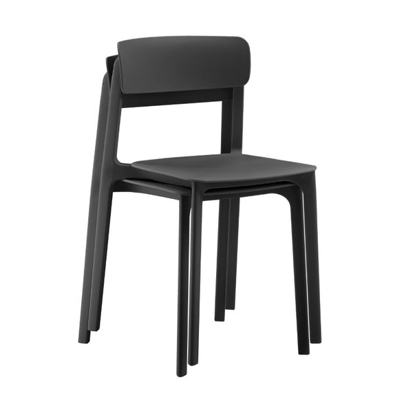 EuroStyle Tibo Stackable Polypropylene Outdoor Side Chairs UV Resistant Sculptural Patio Set of 2 Black 80074-BLK