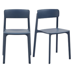 EuroStyle Tibo Stackable Polypropylene Outdoor Side Chairs UV Resistant Sculptural Patio Set of 2 Blue 80074-BLU
